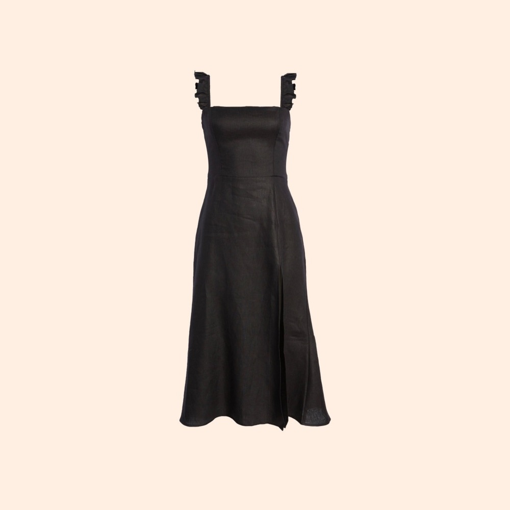 Reformation Spaulding Linen Dress (Black)